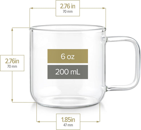 Teabloom Set of Two Premium Borosilicate Glass Cups - 6 Ounces / 180 ml - Stain-free and Microwave Safe