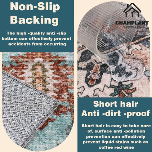 Retro Washable Area Rug 3'x5' for Living Room, Boho Chic Medallion Distressed Design, Indoor Non-Slip Large Oriental