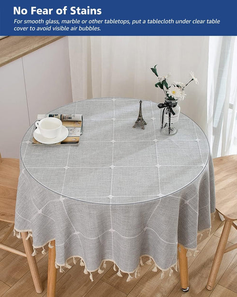 2Pcs 22 Inch PVC Tablecloth Round Clear Plastic Dining Table Protector Cover Waterproof Easy Clean Transparent Desktop