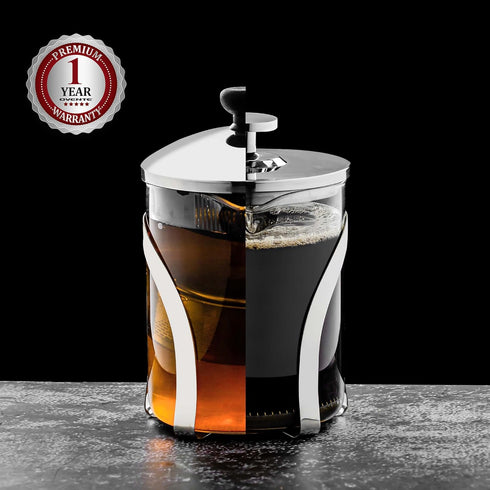 OVENTE 2-in-1 Coffee Press and Tea Maker, 20 Ounce with High Grade Stainless Steel Infuser, Borosilicate Glass, Clear