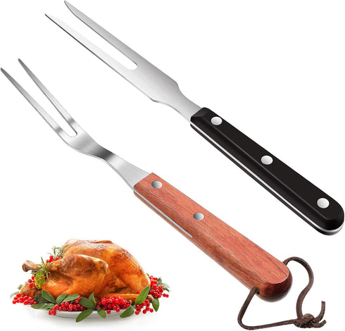 2 Pieces Meat Fork Stainless Steel Carving Fork with Wood Handle, BBQ Grill Steak Tool for Kitchen Cooking Grilling