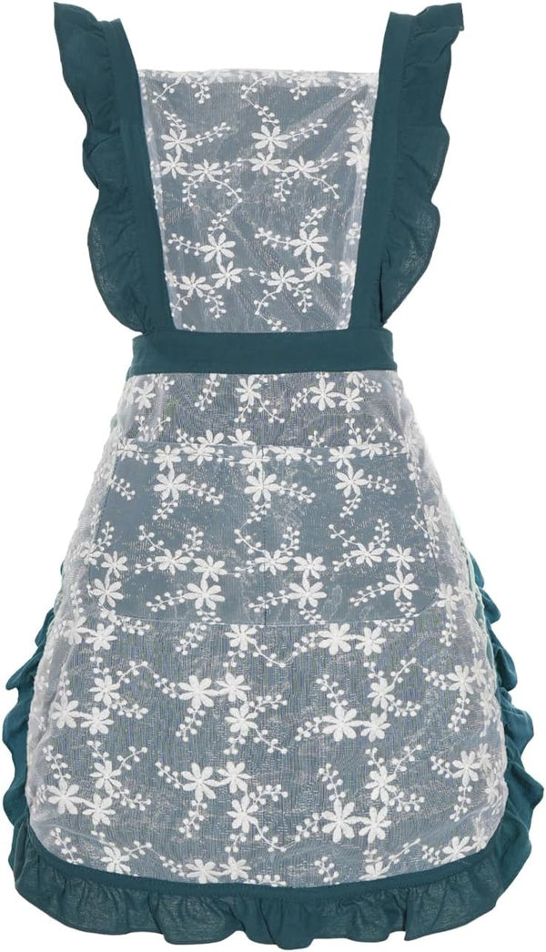 Vintage Pinafore Apron Dress for Women - Cute Floral Chef Apron with Pockets for Cooking, Baking, and Gardening.
