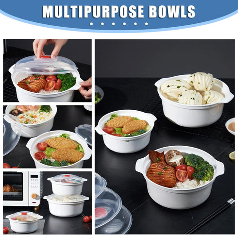 Microwave Bowls with Lids, Plastic Mixing Bowls Microwave Safe for Heating Food, BPA Free Kitchen Cookware
