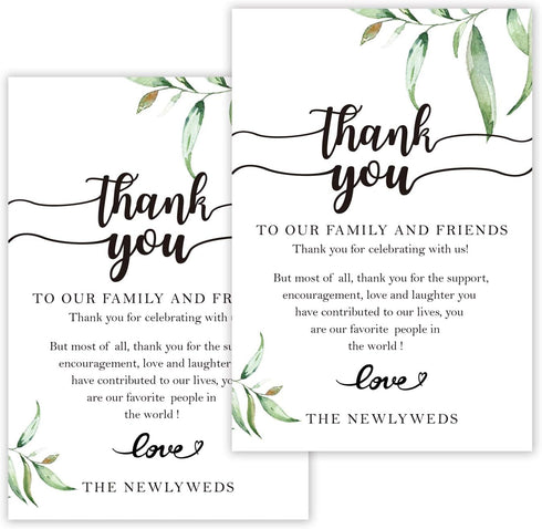 Giftideaworkshop 50 Wedding Reception Thank You Cards, Greenery Table Place Setting Cards, 4x6 inch