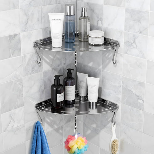 Generic 2 Pack Corner Shower Shelves, 304 Stainless Steel Corner Shelf Bathroom with