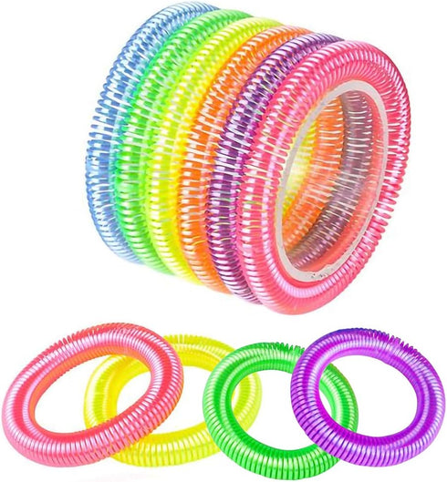 ArtCreativity Pack of 12 Neon Spring Bracelets - Assorted Elastic Plastic Wristbands, Fun Party Favor, Goodie Bag