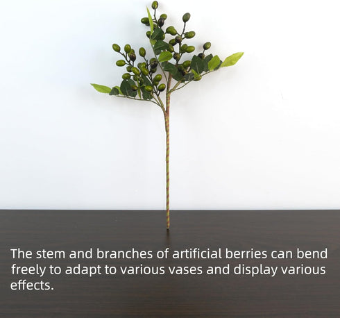 5-Piece Faux Berry Stems for Home Decor - Green Spray Branches
