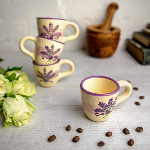 City to Cottage Handcrafted Cream Lavender Floral Espresso Cups - Set of 4 for Espresso Machine