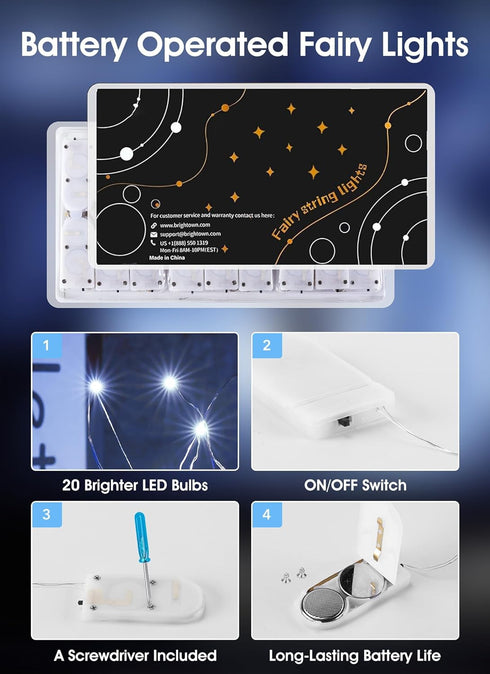 6 Pack 7ft 20 Minetom Fairy Lights Battery Operated String Lights - LED Waterproof Silver Wire Firefly Lights