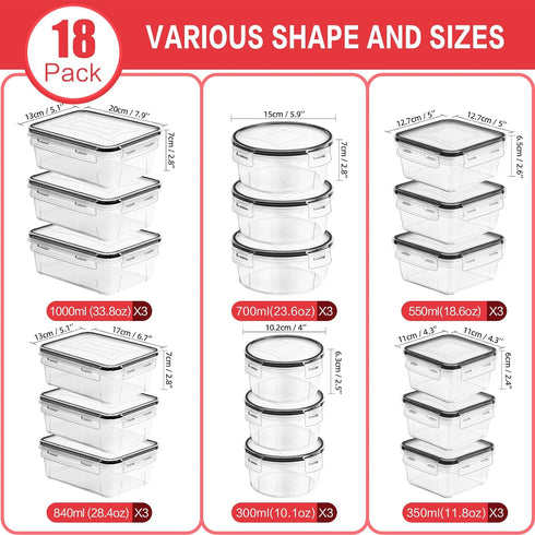 Skroam 36 Pack Food Storage Containers, 18 Airtight Kitchen Storage & Lids, BPA-Free Meal Prep with Labels