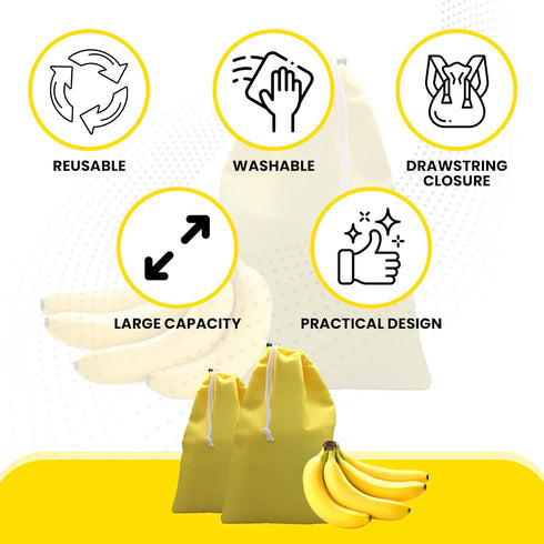 Gadgetime USA - Banana Drawstring Preserve Bag to Keep Fresh for Longer & Prevent Ripening - Reusable & Washable