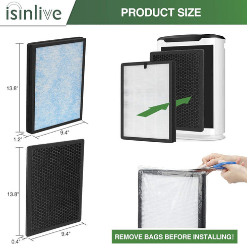 isinlive True HEPA Replacement Filter Compatible with Okaysou AirMax 8L Air Purifier, 3-in-1 H13 Filtration System