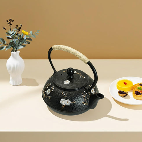 27oz Tea(800ML) YJX Small Cast Iron Teapot for Stovetop, Japanese Tetsubin with Enamel, Beautiful Decorative Tea Pot