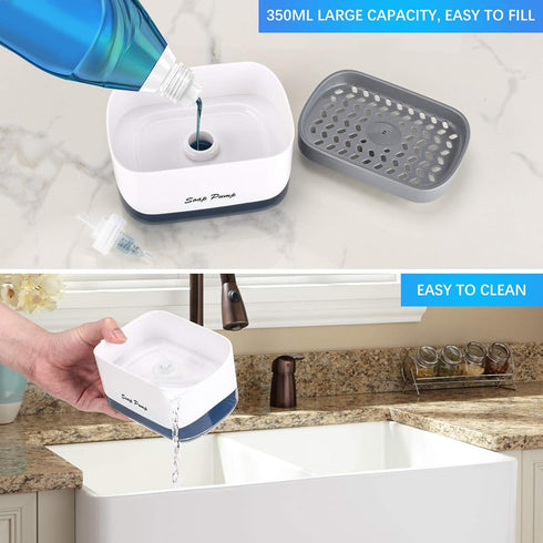 Kitchen Dish Soap Dispenser with Sponge Holder, 2-in-1 Pump for Dishwashing Soap - 12.5 Ounces