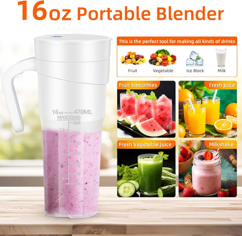 Portable Blender for Shakes and Smoothies, 16 Oz Portable Smoothie Blender Personal Size Blender with 6 Blades, Mini Blender USB Rechargeable for Travel Picnic Office Home by Paddsun
