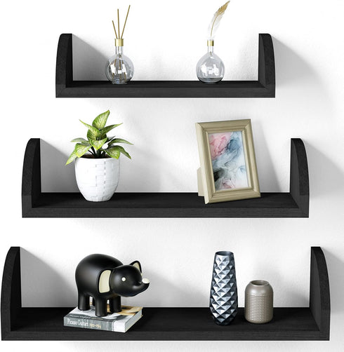 SRIWATANA Floating Shelves Wall Mounted - Solid Wood Bookshelves Set of 3 for Bedroom, Living Room, Bathroom