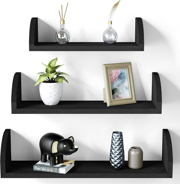 SRIWATANA Floating Shelves Wall Mounted - Solid Wood Bookshelves Set of 3 for Bedroom, Living Room, Bathroom