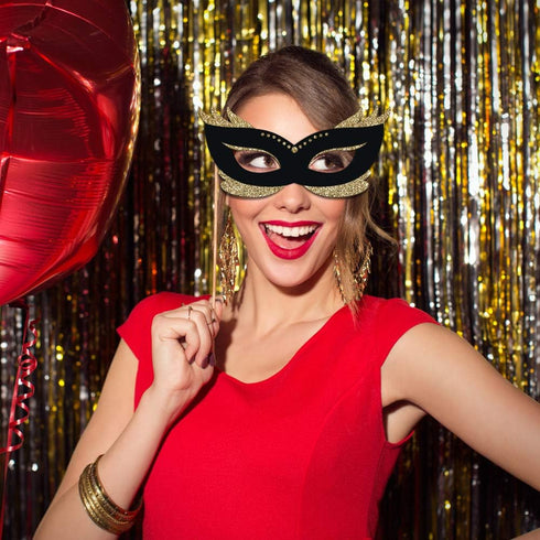 Fully Assembled 50th Birthday Photo Booth Props - Set of 30 - Cute Bday Designs with Real Glitter - Black & Gold Selfie