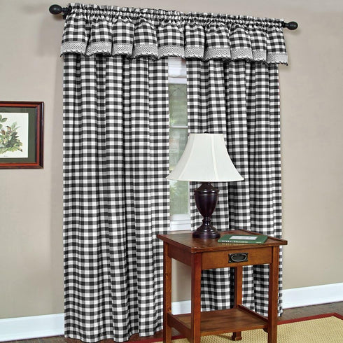 ACHIM Buffalo Check Panel Window Curtain - 42 Inch Width, 84 Inch Length, Black & White Plaid