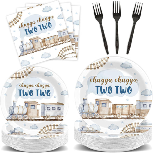 96Pcs Chugga Chugga Two Two Birthday Party Supplies Watercolor Train 2nd Year