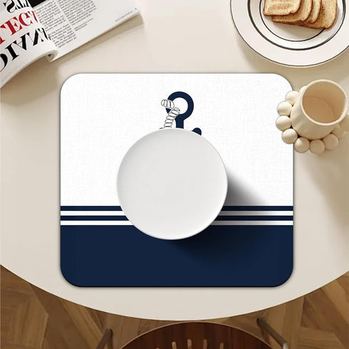 Nautical Dish Drying Mat - Absorbent Anchor Mat for Kitchen Counter, Coffee Bar, Dish Rack Drainer, JL-GZD