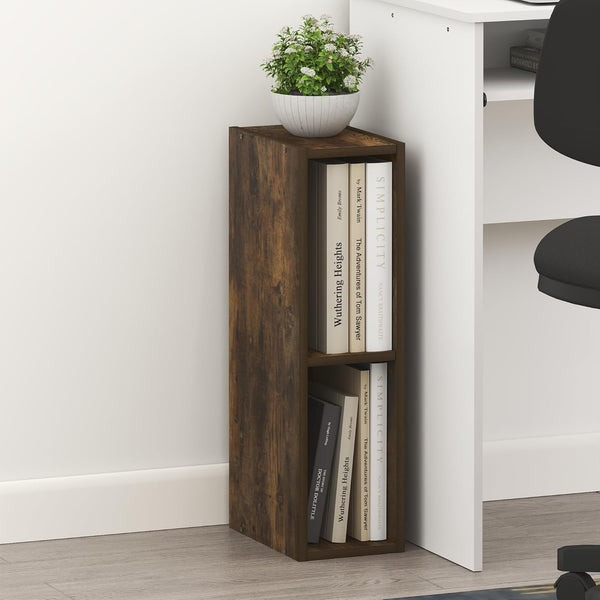 Furinno Fulda Book Shelf, 2-Tier Narrow Bookshelf, Bookcase with 6-in Width Storage