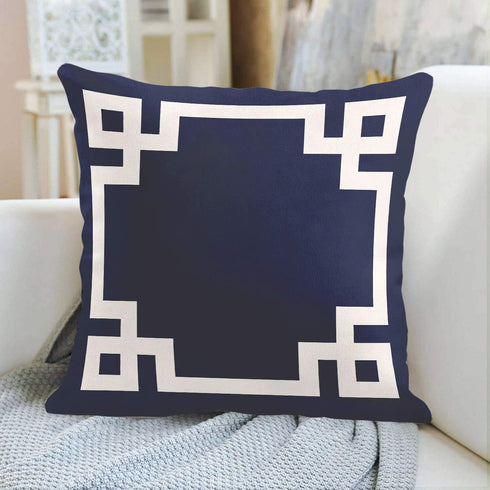 Emvency Throw Pillow Cover, Cute Preppy Navy Blue Greek White Key Decorative Pillow Case, 20 x 20 Inch