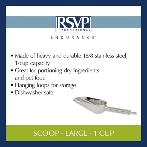 RSVP International Endurance Stainless Steel Measuring Scoop Collection, 1-Cup