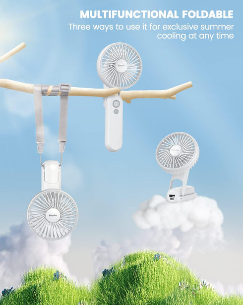 EasyAcc Portable Hand Held Fan: Ultra Quiet 5 Speed USB C Rechargeable Fan, 180° Foldable Small Desk Fan for Travel