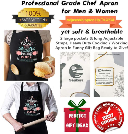 Funny Baking Aprons for Women Men, Cute Kitchen Cooking Aprons with 2 Pockets - Birthday Housewarming Gifts