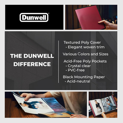 Dunwell Photo Album 8x10 (Ruby) - 24 Clear Sleeves, Black Mounting Paper, Professional Photography Book