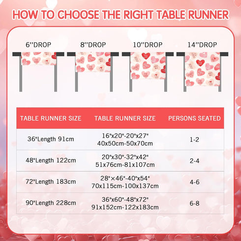 QIHOMPIB Runner(13x72 Inch) Valentine Table Red Pink Love Heart Pattern Coffee Table Decor Valentines Day Home Kitchen