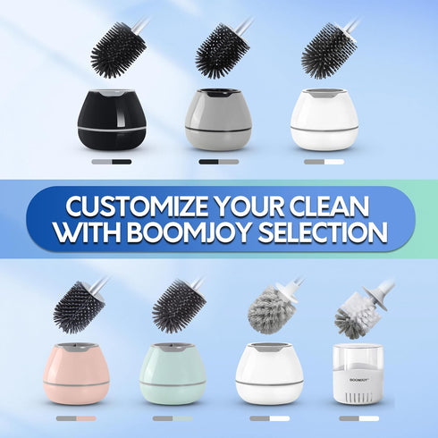 BOOMJOY Toilet Brush and Holder Set - Silicone Toilet Bowl Cleaner Brush with Tweezers for Bathroom Cleaning