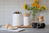 Large 7.3"+5.4" Engraved Ceramic Utensil Holder - Kitchen Counter Utensils Organizer, Set of 2, White Crock for Cooking