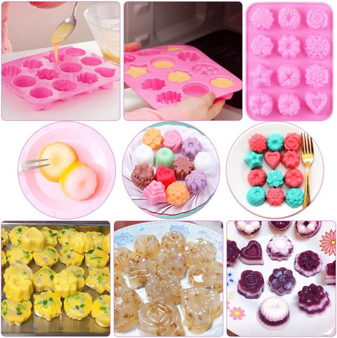 Newk Flower Heart Shape Chocolate Silicone Mold, 4 Packs 12 Cavity Candy Baking Mold for Parties, Festival and DIY