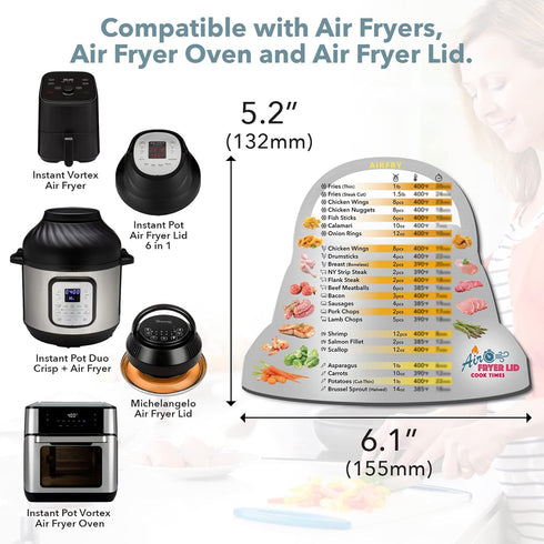 Air Fryer Magnetic Cheat Sheet Set, Instant Cooking Times Chart, Kitchen Frying Lid Cookbook Quick Reference
