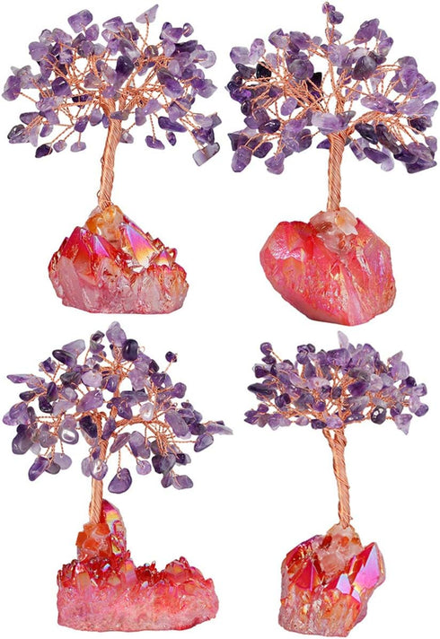 mookaitedecor Amethyst Crystal Money Tree with Guardian Angel Figurine Ornament for Wealth and Luck