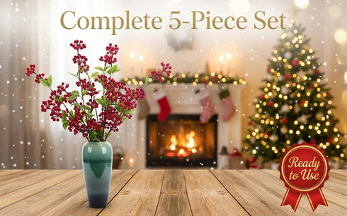 5 30.7" Pcs Artificial Holly Berries - Christmas Tree Decorations, Realistic Red Berry Stems for Wreaths & Holiday
