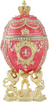 QIFU Hand Painted Pink Big Faberge Egg Style Enamel Trinket Box Hinged,