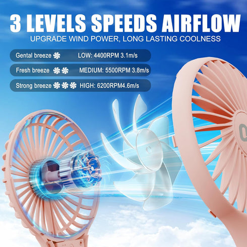 Mini Handheld Fan,Small Personal Fan with 3Speeds,Portable Battery Operated Fans,USB Rechargeable Makeup Eyelash Fan,Strong Hand Fan for Travel Office Outdoor Women Men Stylish Kids (Pink) by QQT