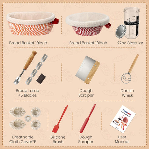 27oz 2 Sourdough Starter Kit, Banneton Bread Proofing Basket, Sourdough Bread Baking Supplies with Starter Jar