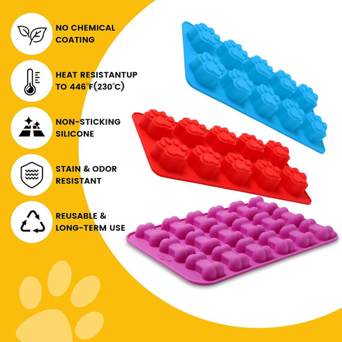 6PCS Silicone Molds Puppy Dog Paw and Bone, Non-Stick Chocolate Molds for Baking, Candy, Pudding, Jelly