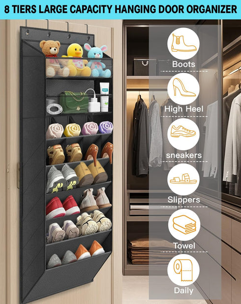 LEHKG 8 6 8 Closet Over The Door Shoe Storage Organizer, Tiers Hanging Shoe Rack Behind Door Shoe Holder with Large