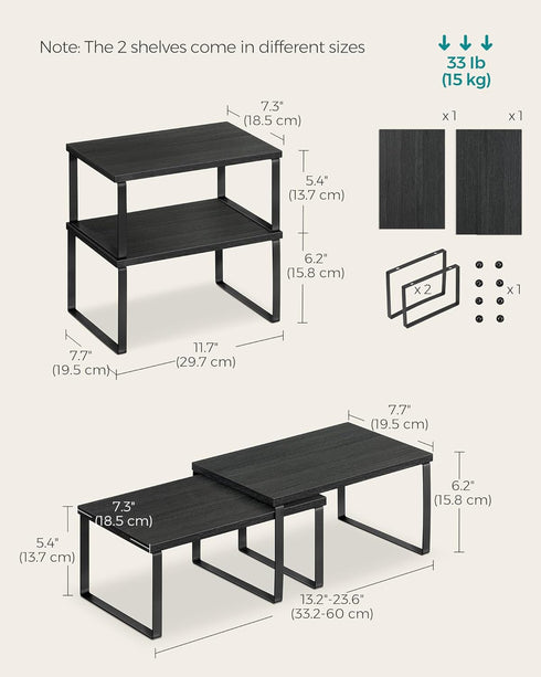 SONGMICS Set of 4 Cabinet Organizer Shelves, Stackable Kitchen Storage, Spice Rack in Ink Black and Ebony Black