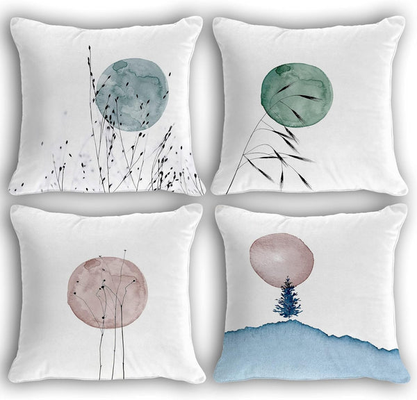 Moon Abstract Landscape Throw Pillow Cover: Watercolor Boho Pillow Case, 18x18 Inch, 4 PCs for Bedroom Decorations