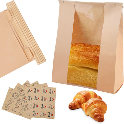 50 Pcs Bread Bags with Window Bread Bags for Homemade Bread Sourdough