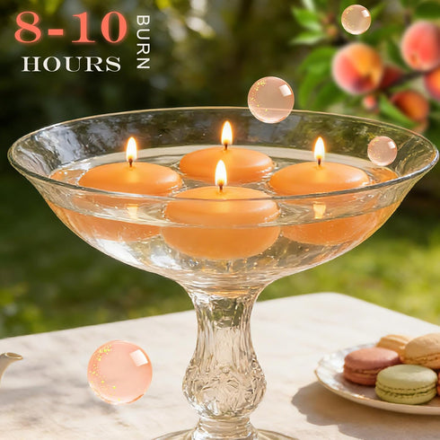 36 Packs 3 Inch 8-10 Honey Peach Scented Floating Candles, Hours Burn Time Sweet Peach Highly Scented Floating Candles