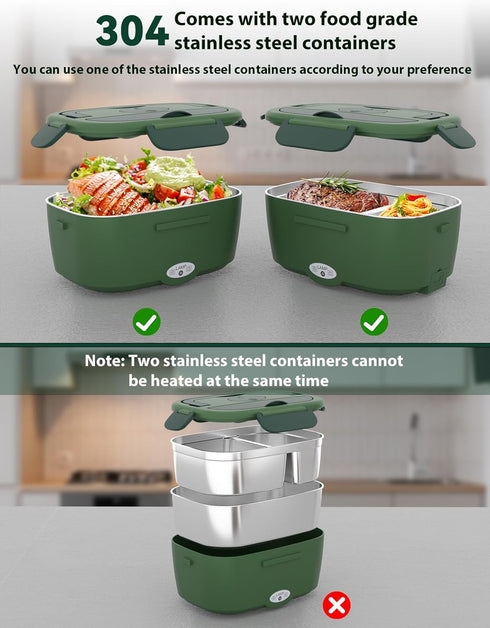 Electric Lunch Box for Adults, 80 W Fast Heating Portable Food Warmer with 2 Stainless Steel Containers