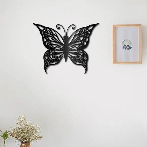 CREATCABIN Butterfly Metal Wall Art Decor, Black Iron Hanging Ornament, Wall Sculpture Gift for Home Office