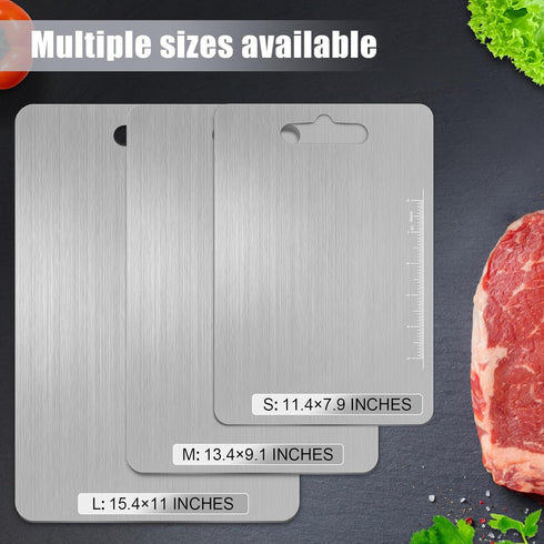 Set 3, 100% Set, (3 Pack Titanium Cutting Board of Pure Titanium Metal Cutting Board for Kitchen, Non Toxic Chopping